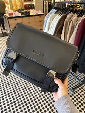 NWT! Coach CU110 Men's Racer Messenger Crossbody Bag In Black Calf Leather